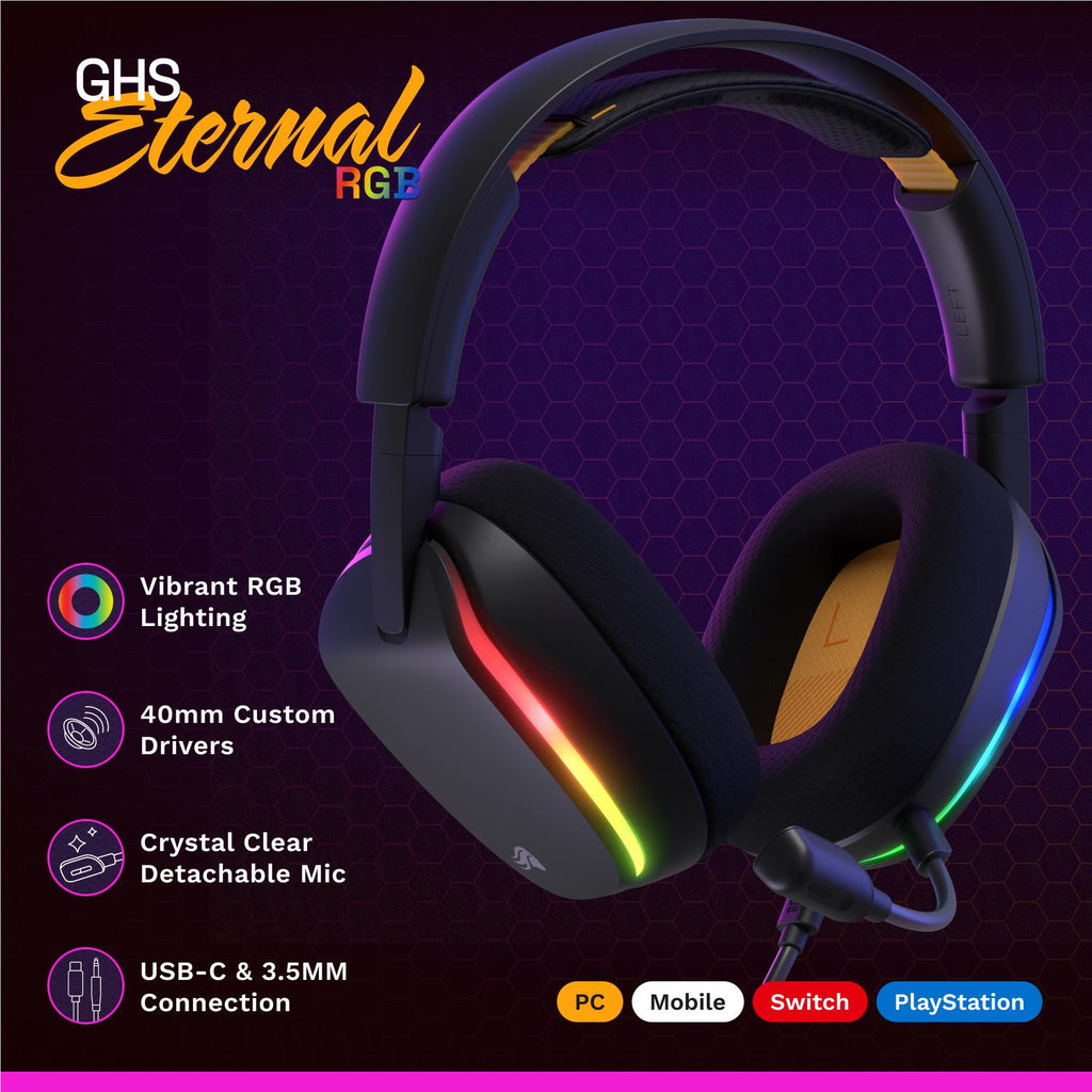 Glorious GHS Eternal RGB Stereo RGB Gaming Headset for PS5, PS4, Switch and PC (Black)