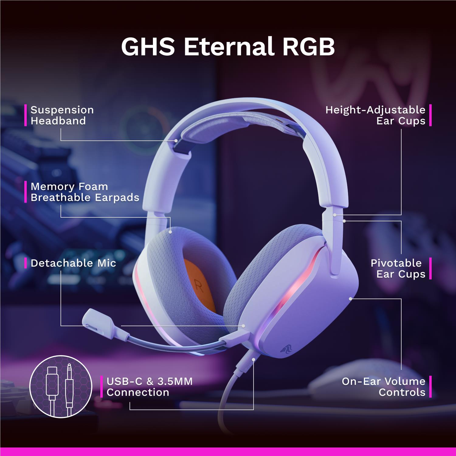 Glorious GHS Eternal RGB Stereo RGB Gaming Headset for PS5, PS4, Switch and PC (White)