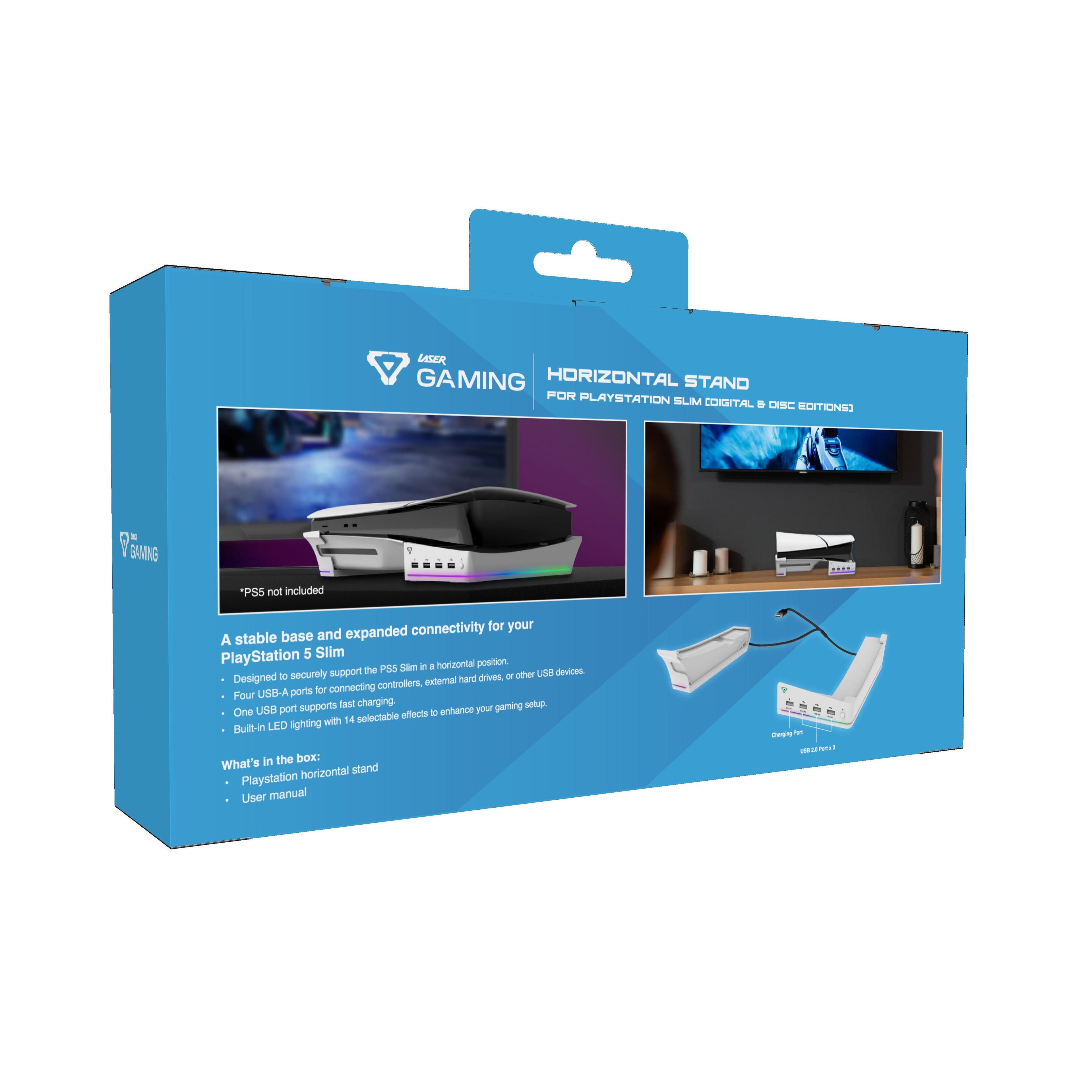 Laser RGB Stand for PS5 Slim with 4 USB Ports & Fast Charge